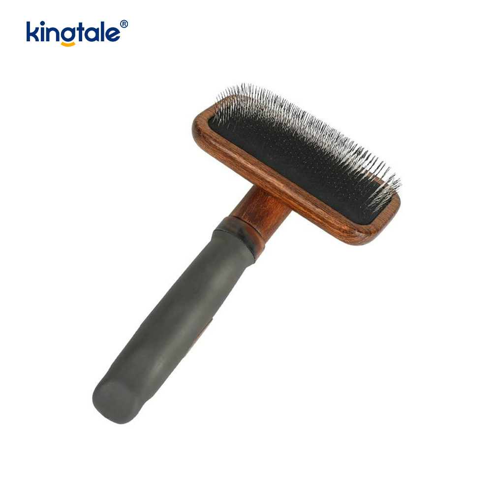 Pin Baja Tahan Karat Sisir Hewan Peliharaan Tubuh Kayu Beech
