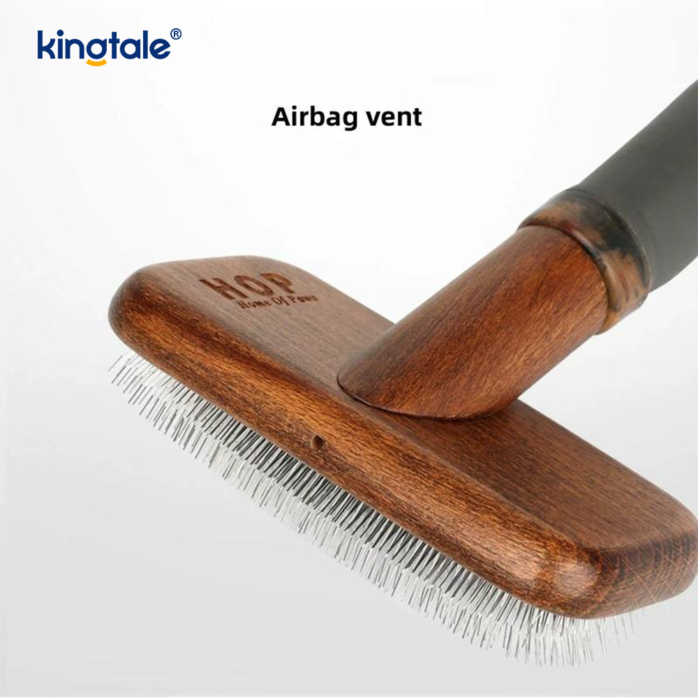 Pin Baja Tahan Karat Sisir Hewan Peliharaan Tubuh Kayu Beech
