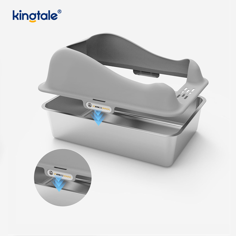 Kotak Kotoran Kucing Stainless Steel Dengan Pedal Kaki Panci Sampah Logam Sisi Tinggi, Tidak Pernah