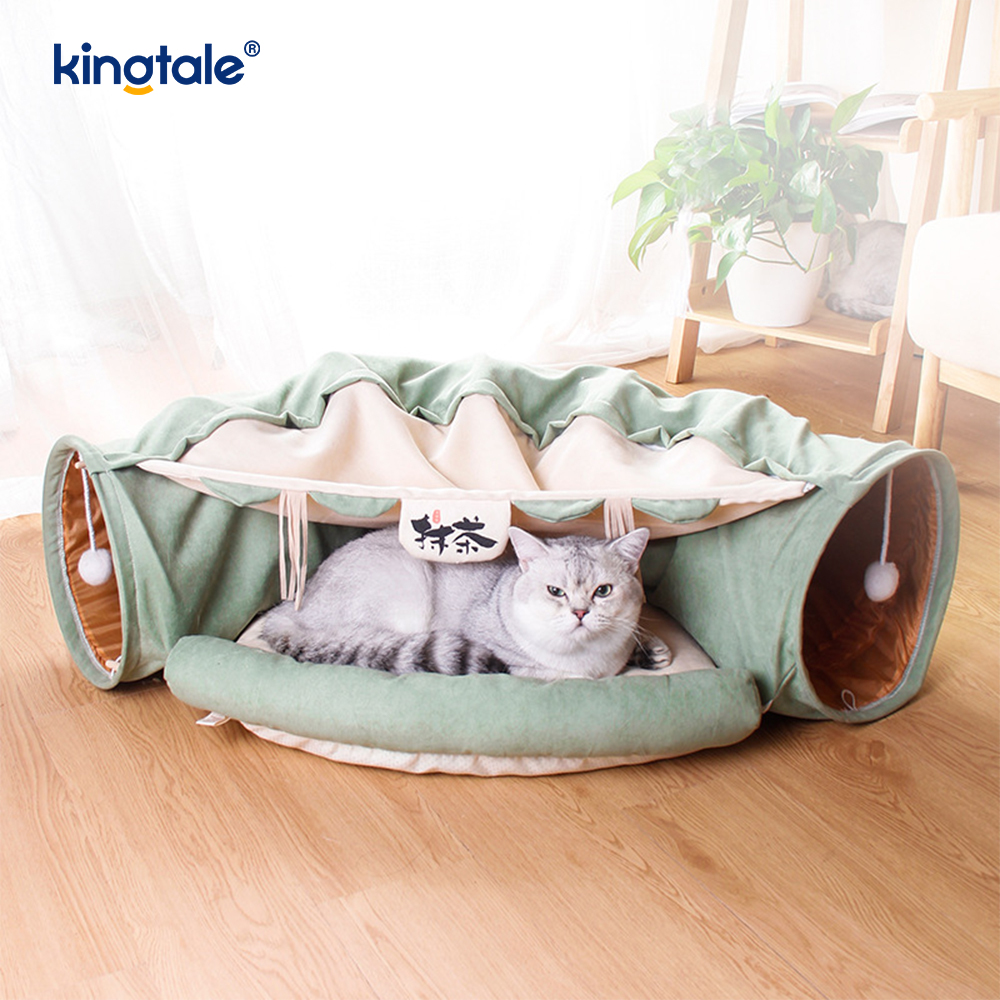 Terowongan Bermain Kucing yang Dapat Dilipat Mainan Interaktif Terowongan Rumah Kucing Labirin Dalam Ruangan