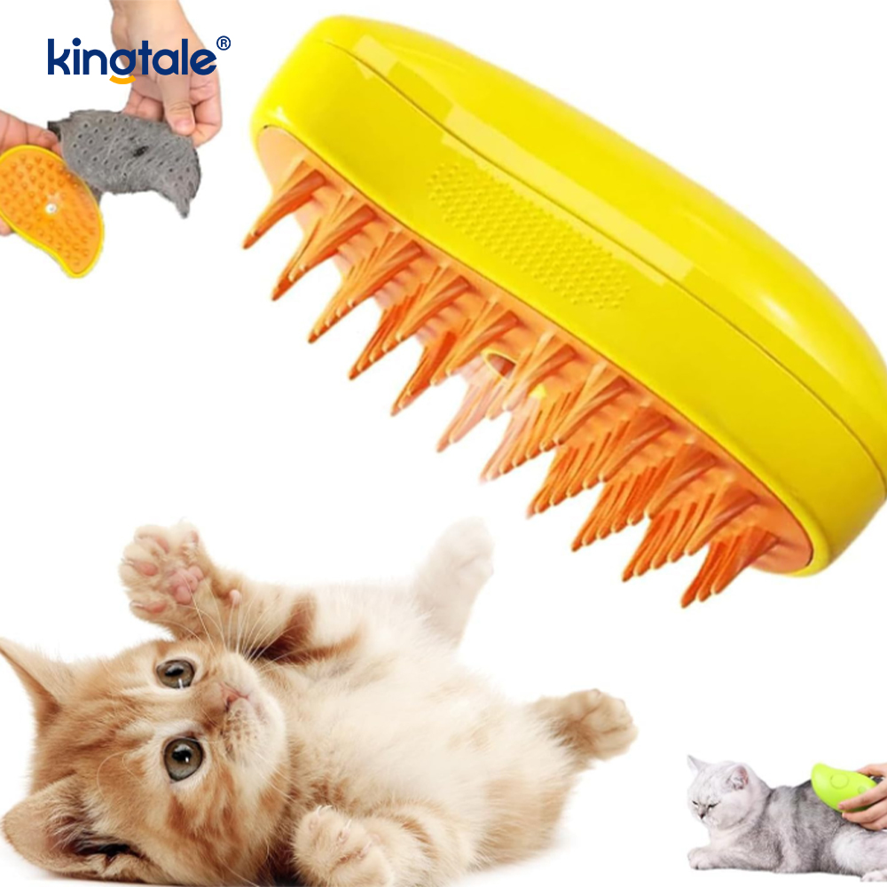 Sikat Uap Kucing 3 In 1 Sikat Hewan Peliharaan Beruap Sisir Penghilang Bulu Anjing Pijat Silikon