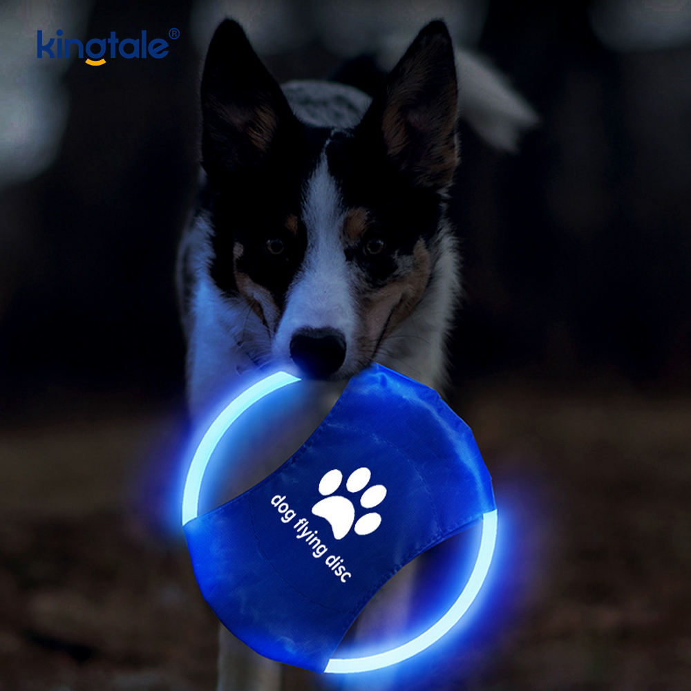 Mainan Pelatihan Anjing Frisbee Hewan Pengikut Menyala LED yang Dapat Diisi Ulang