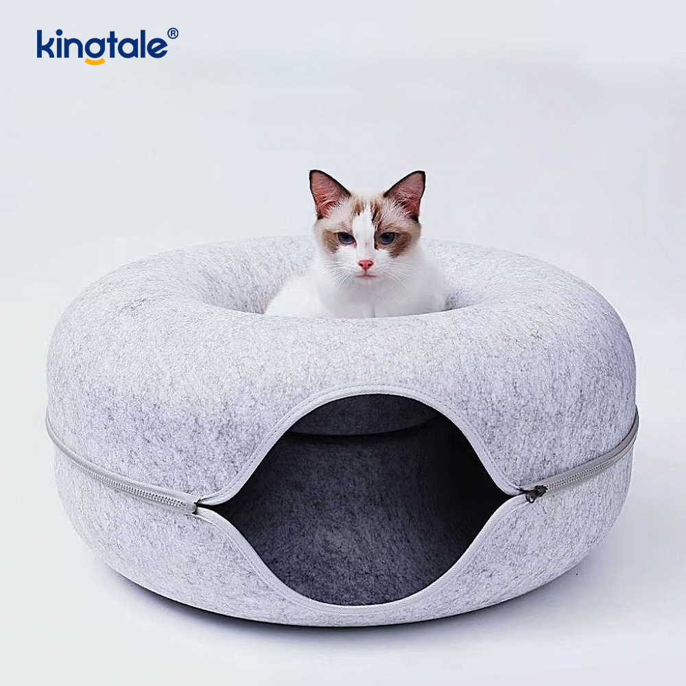 Tempat Tidur Gua Kucing Terowongan Permainan Kucing Interior Felt Bulat yang Dapat Dilepas & Dapat Dicuci